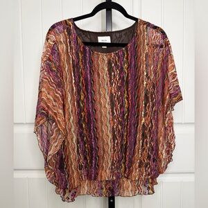 ECI Colorful Women’s Wave Pattern Poncho Style Blouse